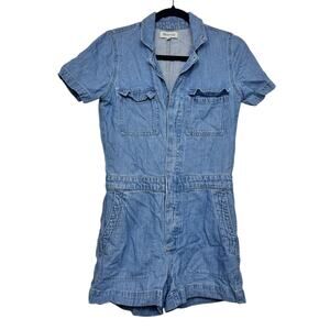 Madewell Chambray Denim Utility Romper Short Sleeve One Piece Jumpsuit Women XXS